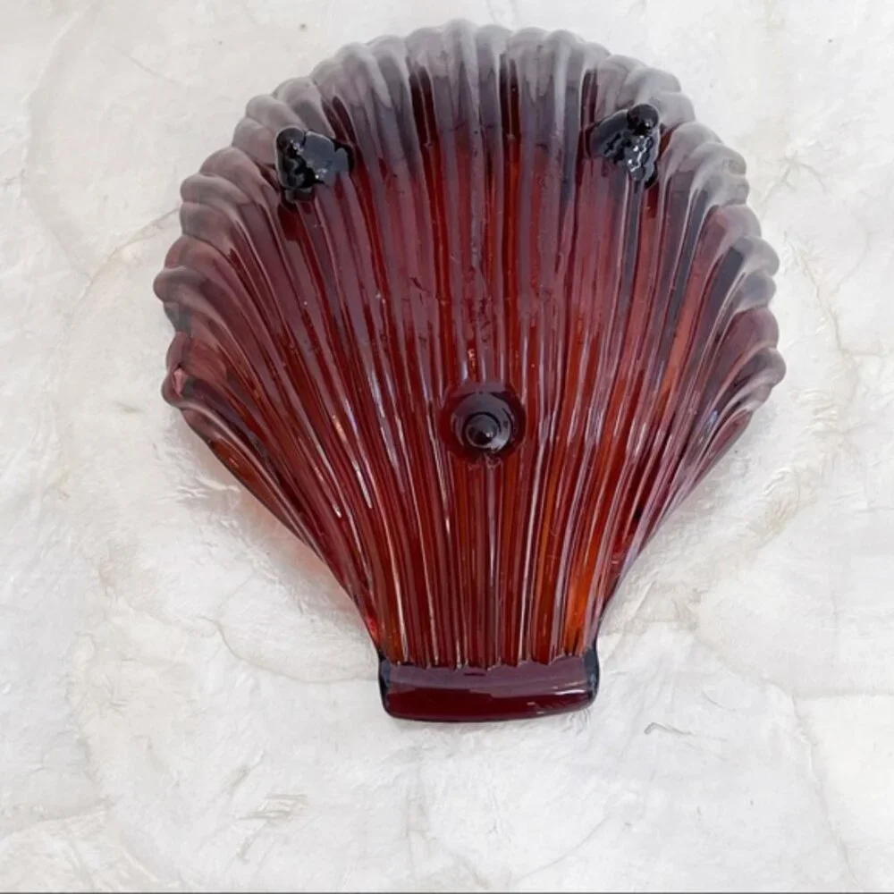 Vintage Amethyst Carnival Shell Glass Trinket Dish